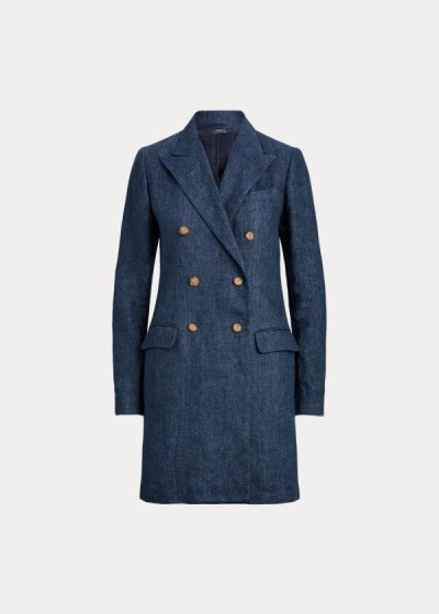 Blazer Polo Ralph Lauren Mujer Azules - Double-Breasted Linen - NWTDR1087